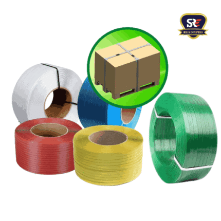 Colored box strapping rolls used for heavy-duty packaging and pallet strapping solutions in Tirunelveli by Sriram Enterprises