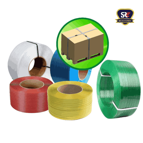 Colored box strapping rolls used for heavy-duty packaging and pallet strapping solutions in Tirunelveli by Sriram Enterprises