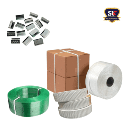 High-strength box strapping rolls with buckles and clips for sealing cartons, from Sriram Enterprises, Tirunelveli.
