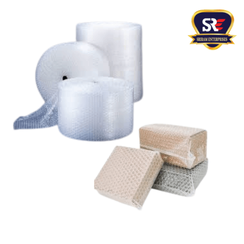 Transparent bubble wrapper roll available at Sriram Enterprises, Tirunelveli, for protective packaging, shipping, or storage.