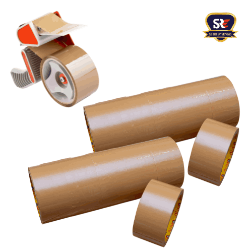 Brown packaging tapes with tape dispensers are used for sealing cartons and are ideal for industrial and commercial packaging applications.