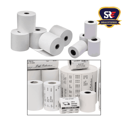 Multipurpose thermal paper rolls used in supermarkets, malls, ATMs, hotels, and restaurants—Sriram Enterprises supplies them.
