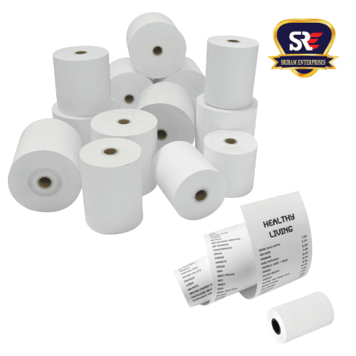 Thermal roll for billing in POS, shipping, logistics, malls, and department stores—supplied by Sriram Enterprises.