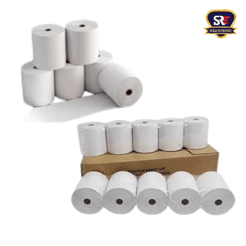 Compact white thermal paper rolls in pack for billing systems, widely used in retail, logistics, and restaurant POS printers.